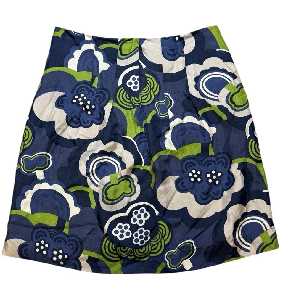 Boden Silk Mini Skirt Blue Cream Lime Floral Print Women’s Size 4R